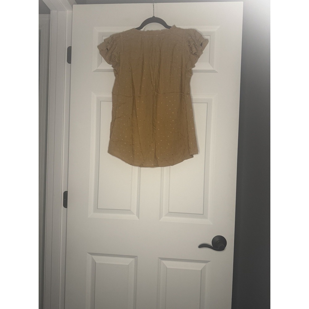 Betseys Boutique Shop Tie Neck Swiss Dot Flutter Sleeve Top Small Mustard - Picture 2 of 2